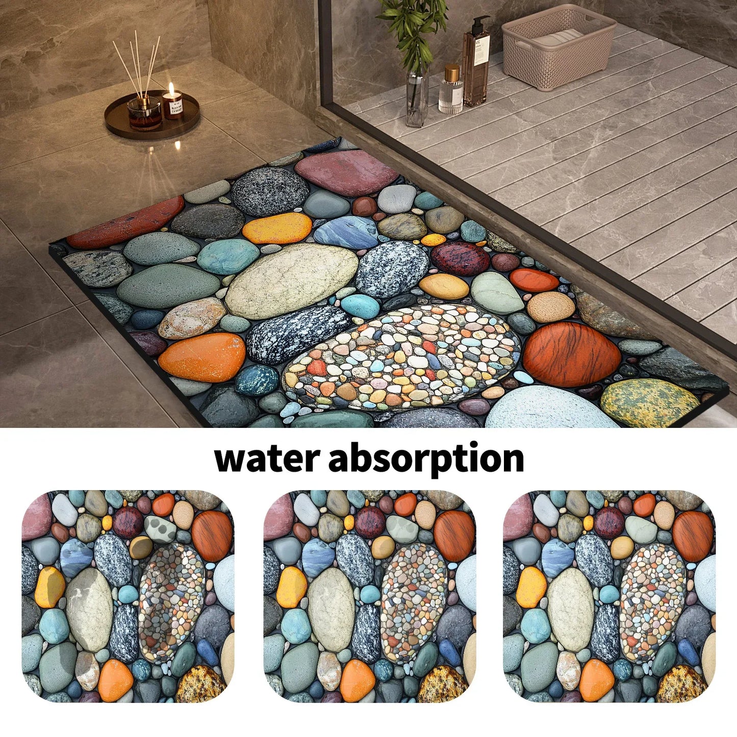 Stone Design Diatomite Bath Mat, Non-Slip Shower Mat, Absorbent, Quick Dry