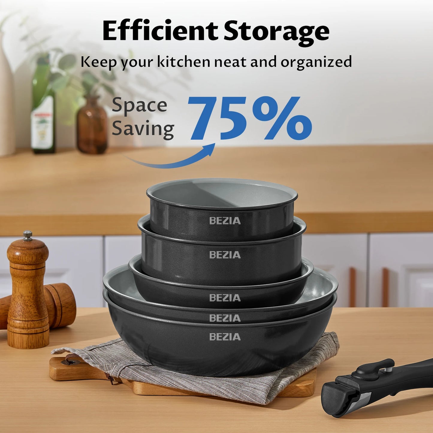 Induction Ceramic Cookware W/Detachable Handles, 13 Pcs