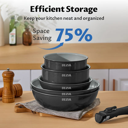 Induction Ceramic Cookware W/Detachable Handles, 13 Pcs