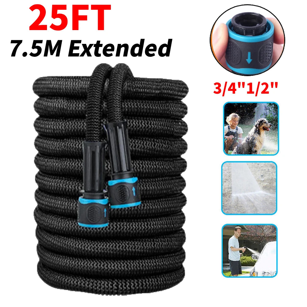 25FT Extendable Garden Water Hose Durable TPE High Pressure Hose