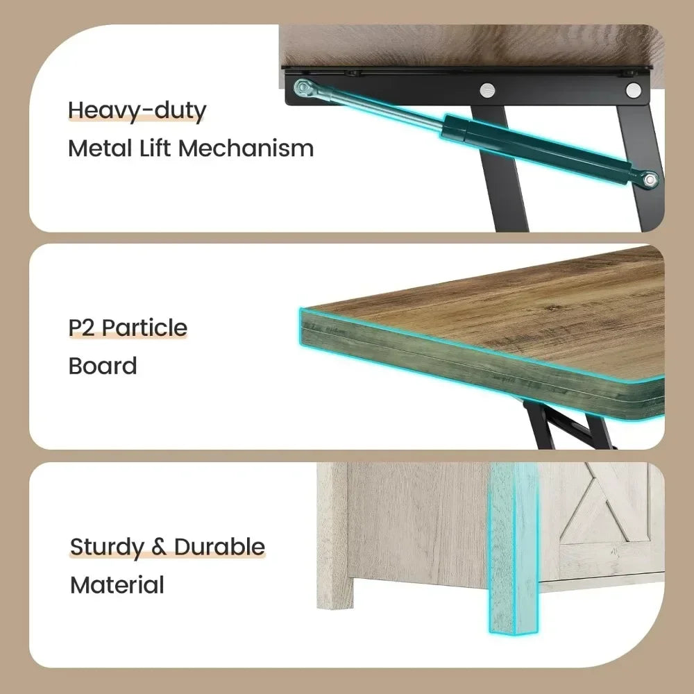 Lift Top Coffee Table, 4 in 1 Multi-Function Convertible Table W/Storage