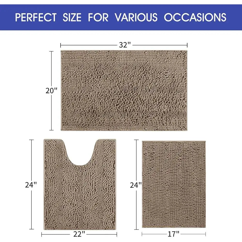 Ultra Soft Chenille Bath Rugs, Non Slip Absorbent Bathroom Mat Set