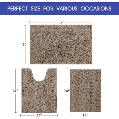 Ultra Soft Chenille Bath Rugs, Non Slip Absorbent Bathroom Mat Set
