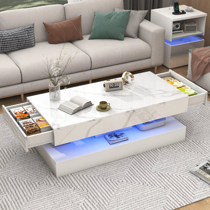 Modern Stylish Coffee Table W/LED lights, Double-Layer Design