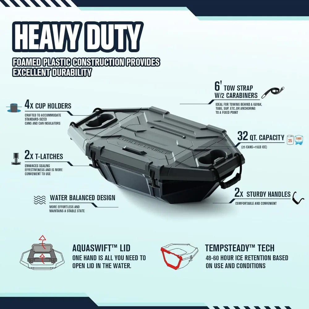 Floating Cooler-32 QT up to 60 Hours Amphibious Ice Chest