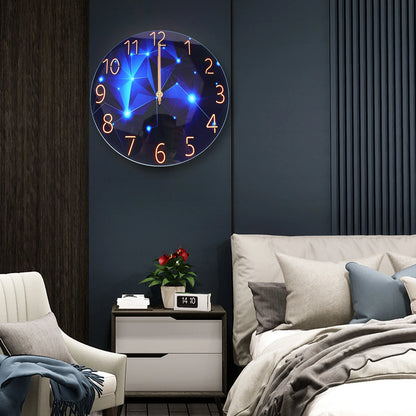 12" Round Ultra-Thin Tempered Glass Wall Clock, Blue Modern, Diamond Large Wall Clock