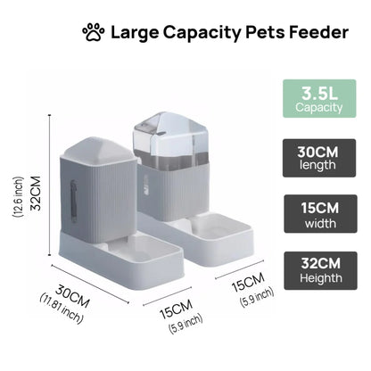 3.5L Large Capacity Automatic Dog-Cat Feeder and Water Dispenser/All in One Gravity Pet Feeding Set