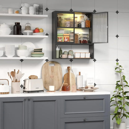 Bathroom Cabinet Wall Mount, Metal w/Glass Doors, LED Light