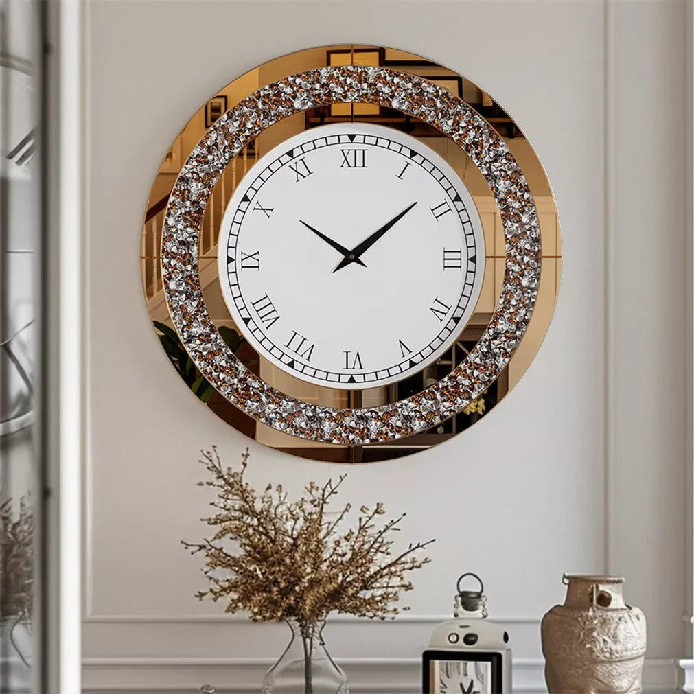32" Modern 3D Wall Clock, Large Diamond Crystal Clock W/Roman Numerals