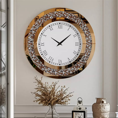 32" Modern 3D Wall Clock, Large Diamond Crystal Clock W/Roman Numerals