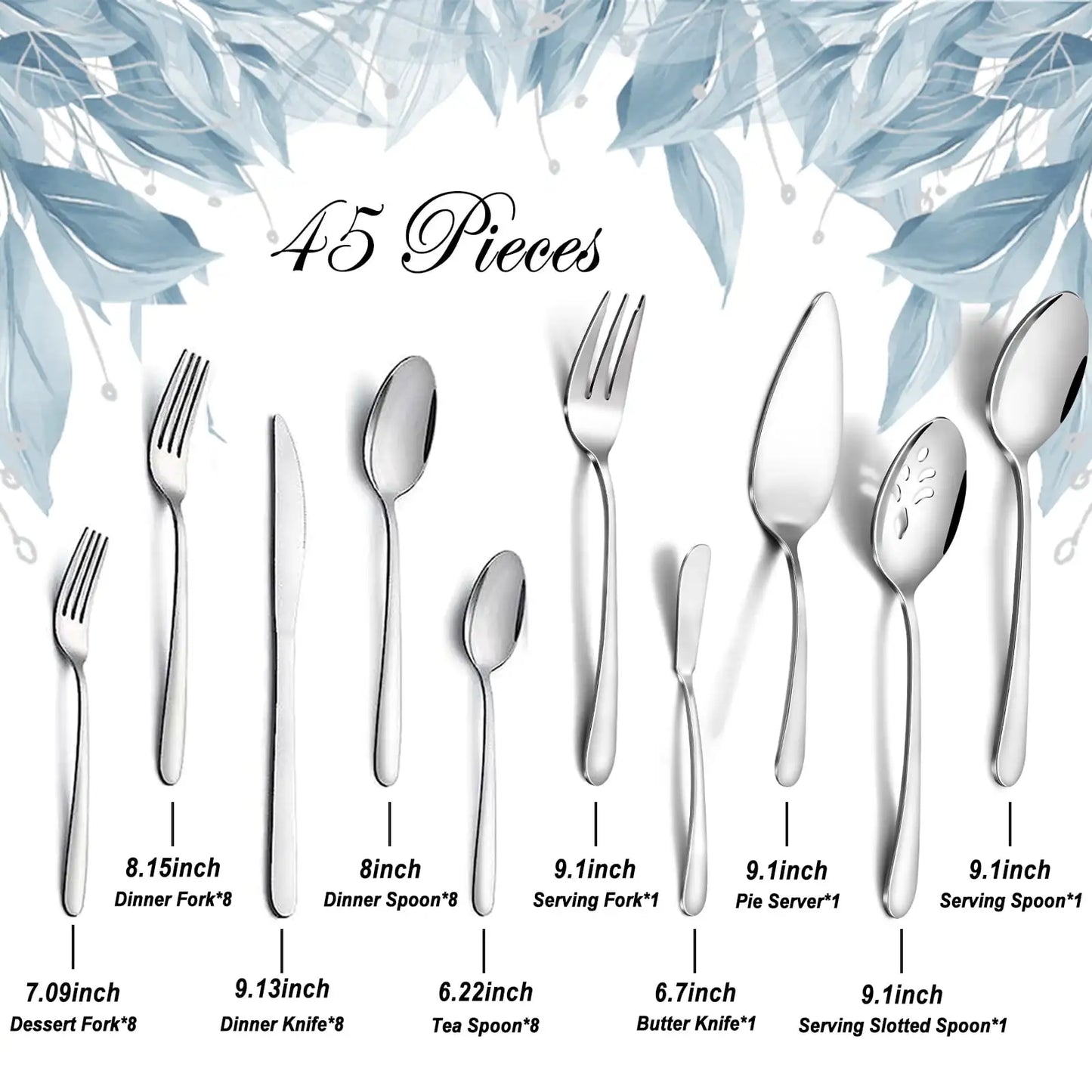 65 Pcs Silverware Set W/Serving Set for 12, Stainless Steel Flatware Cutlery Set