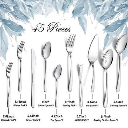 65 Pcs Silverware Set W/Serving Set for 12, Stainless Steel Flatware Cutlery Set